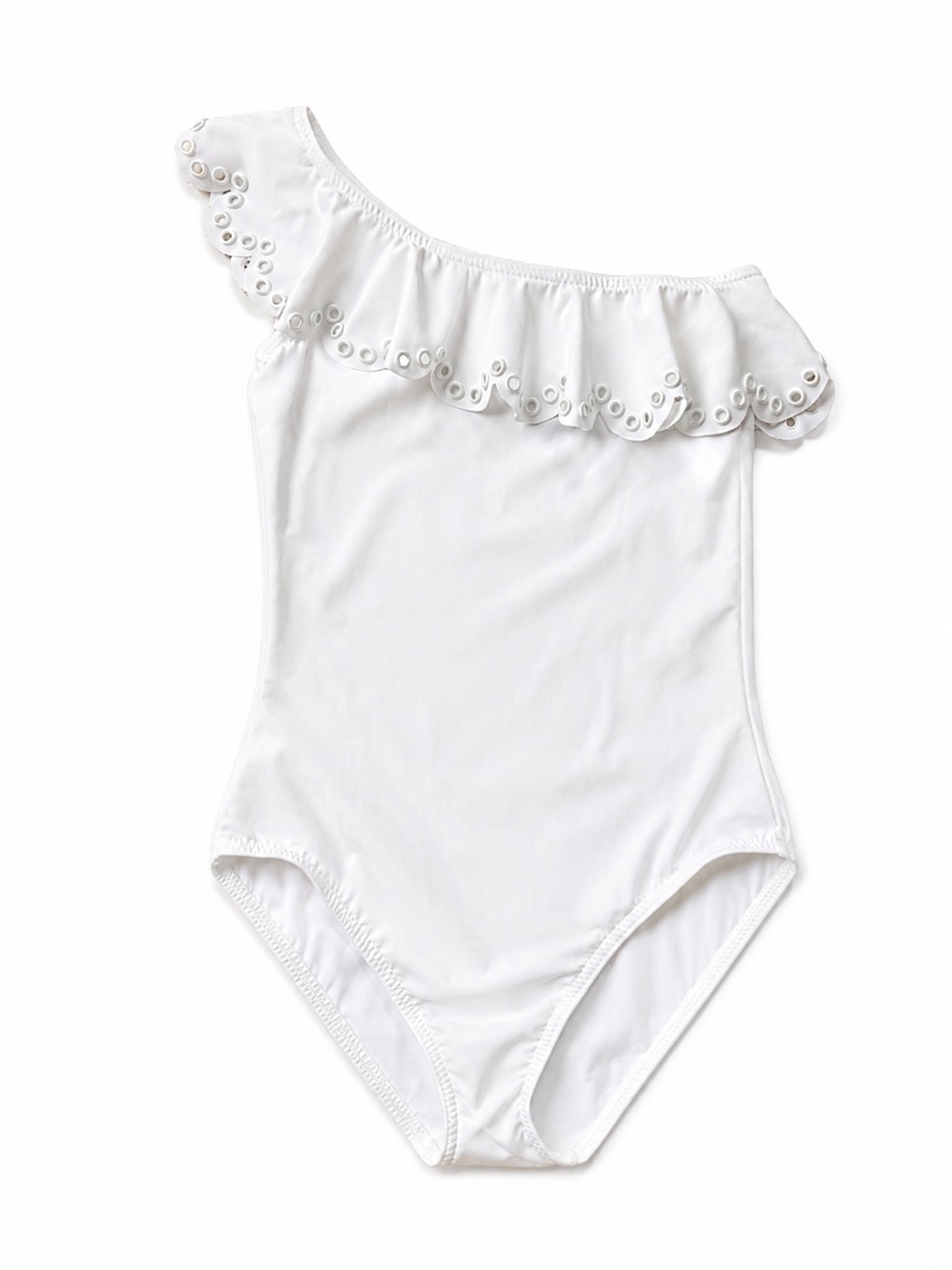 Karla Colletto White One-Shoulder Ruffle Swimsuit
Scalloped Grommet Trim Medium - Picture 3 of 4
